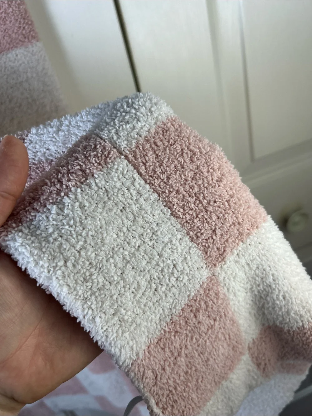 Chick Pea Chenille Baby Blanket Pink White Checkerboard Squares Soft Chickpea